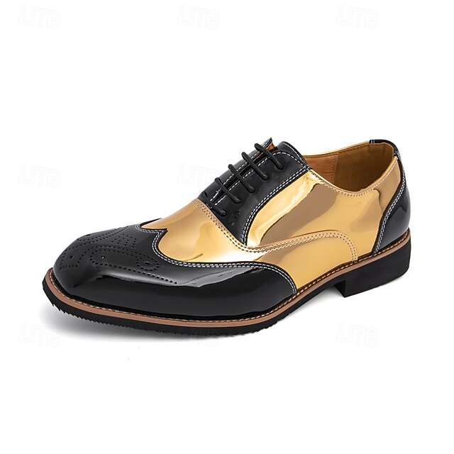 Leather Gold Men's Oxford Black and Patent Shoes with