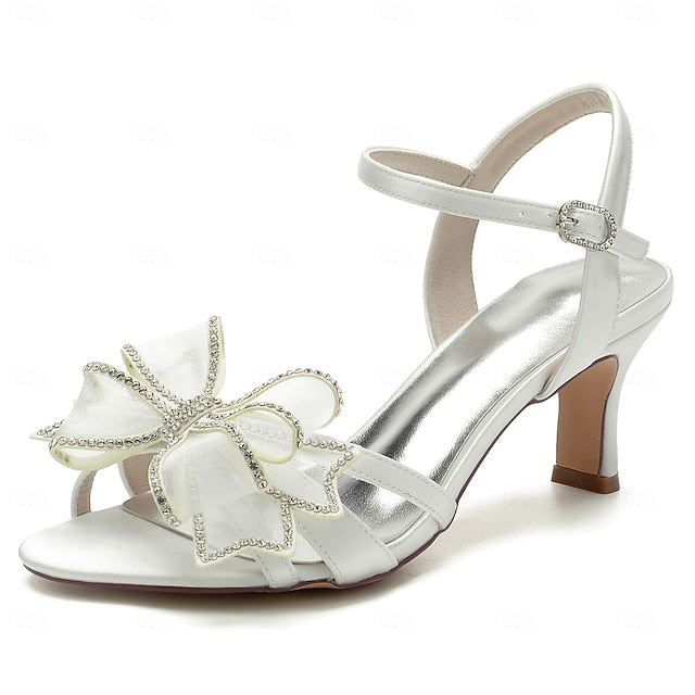 Kitten Bridal Rhinestone Luxury Detail Heel – Bow Sandals with