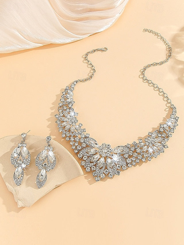 Jewelry Necklace Set – Elegant Green  Statement Crystal