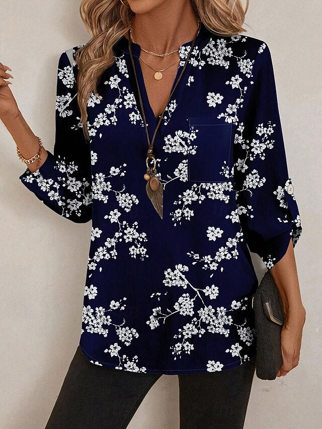 Women's Blouse Ruched Floral Graphic Elegant Stylish Basic