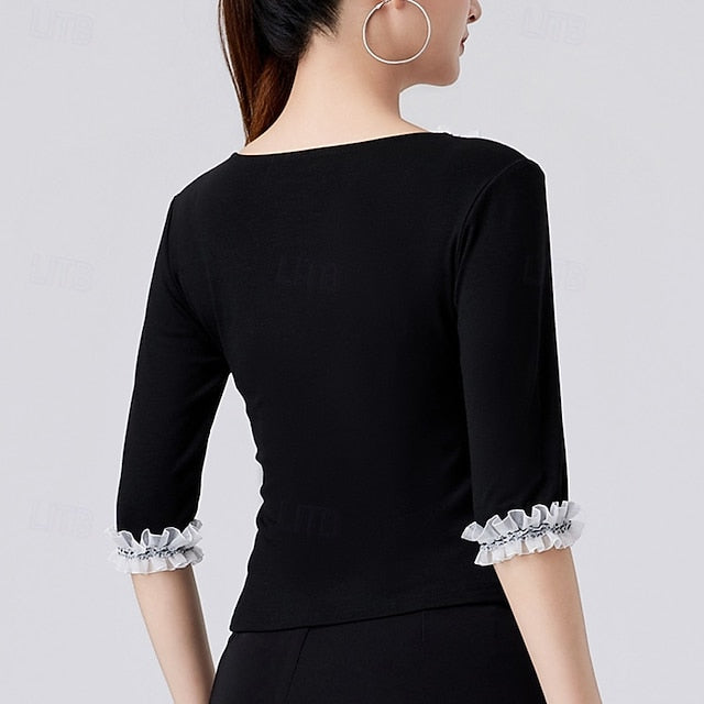 Latin Dance Top Pure Color Ruffle Splicing Women's