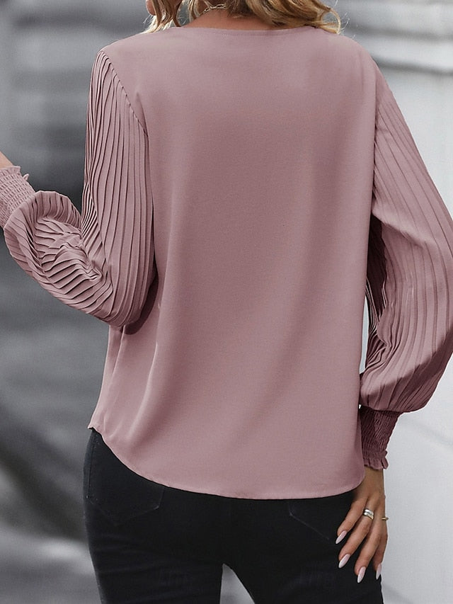 Women's Shirt Blouse Solid Color Basic Casual Long Sleeve V