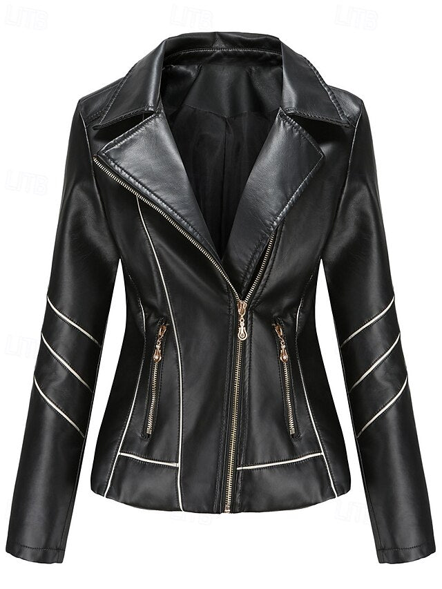 Women's Leather Jacket Faux Zipper Comfortable Pocket