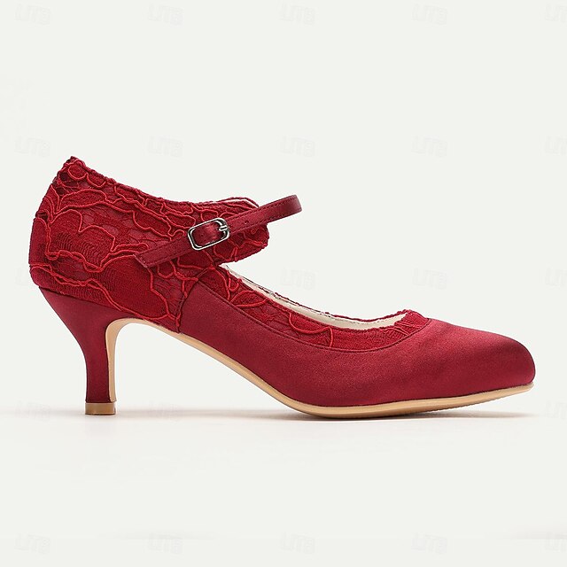 Mid-Heel Women's Comfortable Lace Satin Elegant Red - Heels