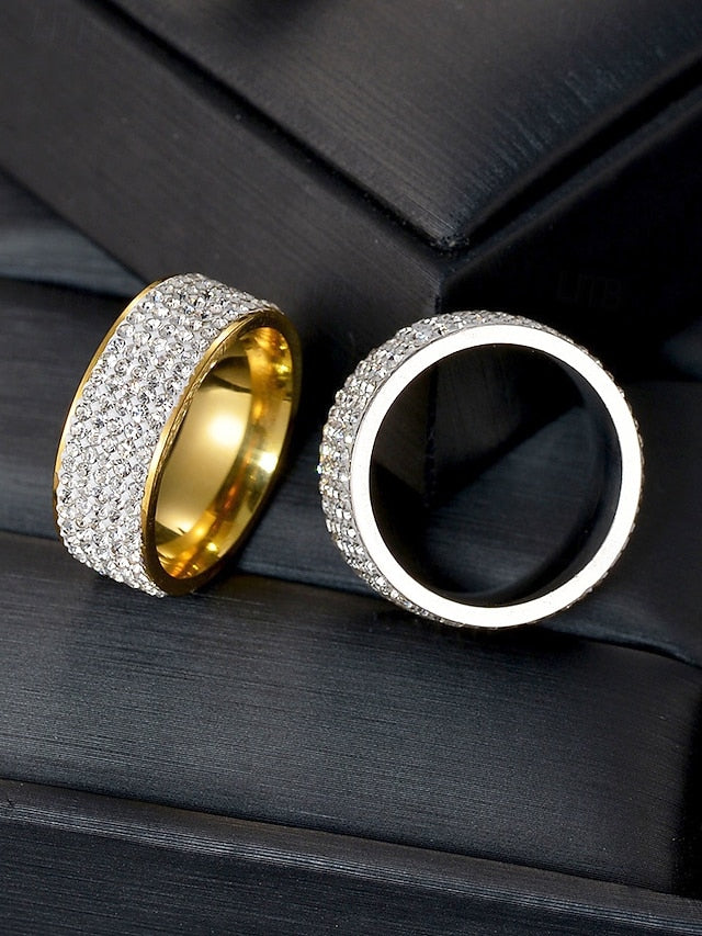 Full Wide Rhinestone Band with Men's Rings Pave