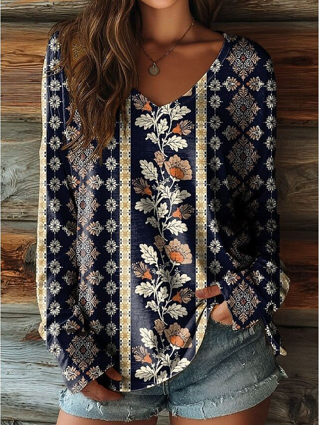 Women's Boho T Shirt Floral Graphic Plants Vintage Stylish