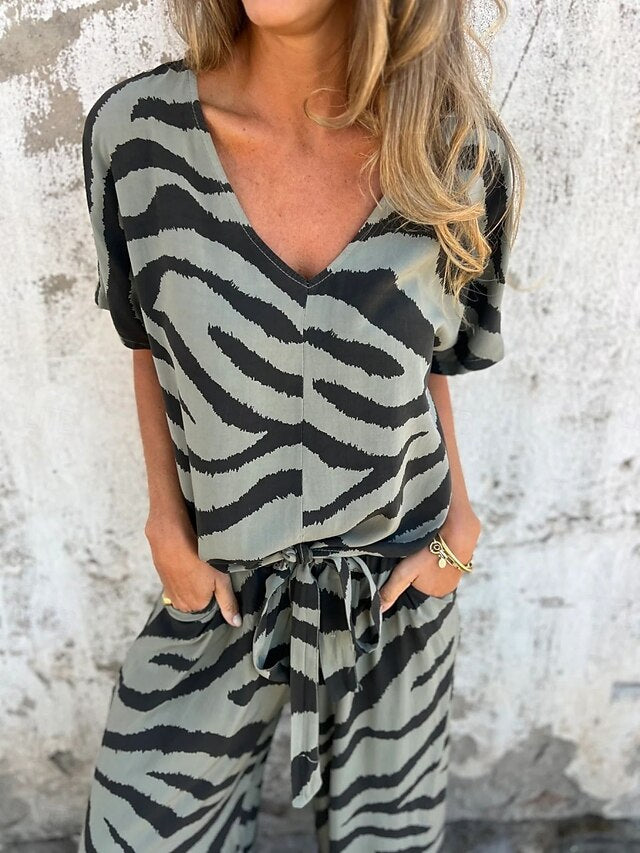 Women's Pants Sets Bolero Top Short Sleeve V Neck Graphic