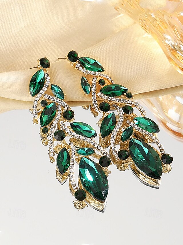 Design Women's Earrings Leaf Crystal Elegant Gold -