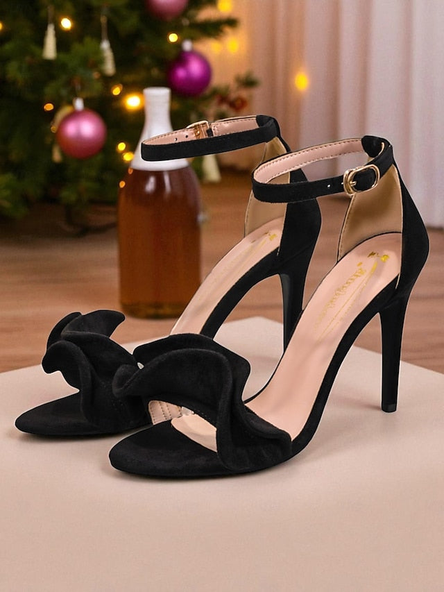Heel Ankle Strap High Women's Elegant Velvet - Sandals Red