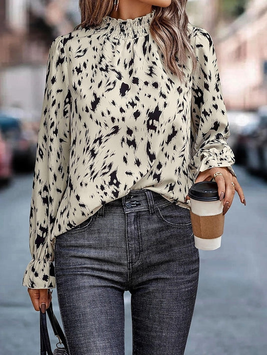 Women's Shirt Blouse Fashion Print Petal Sleeve Long Sleeve