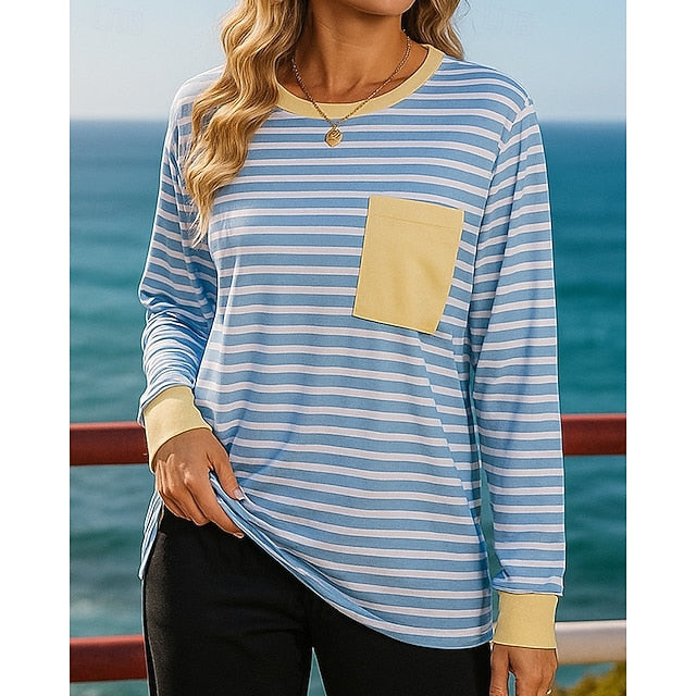 Women's Pullover Sweatshirt Casual Tops Pocket Long Sleeve