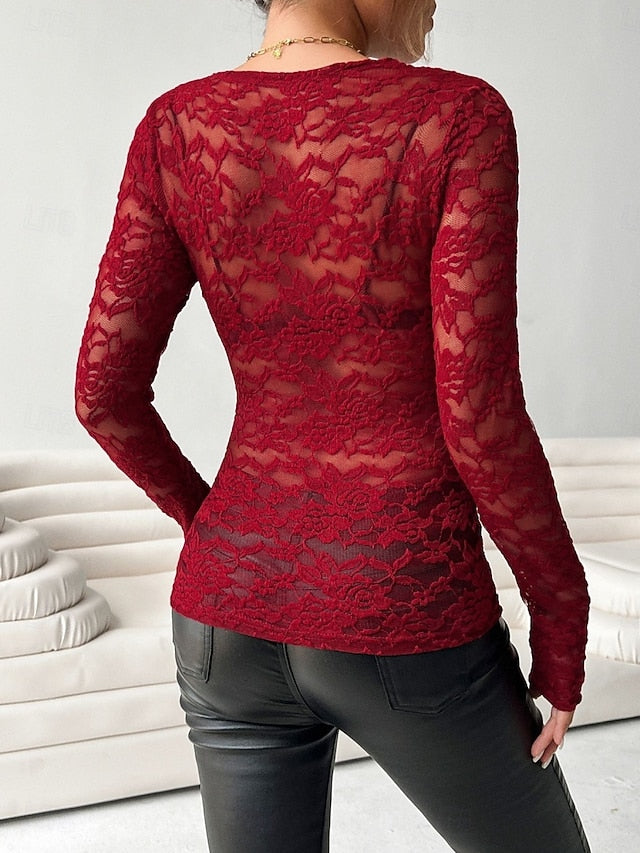 Women's Lace Shirt Lace Patchwork Solid Color Elegant