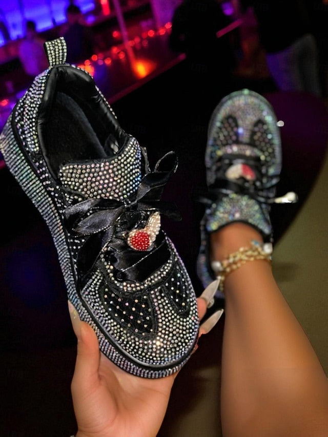 Sneakers Laces with Women's White Satin Ribbon Rhinestone