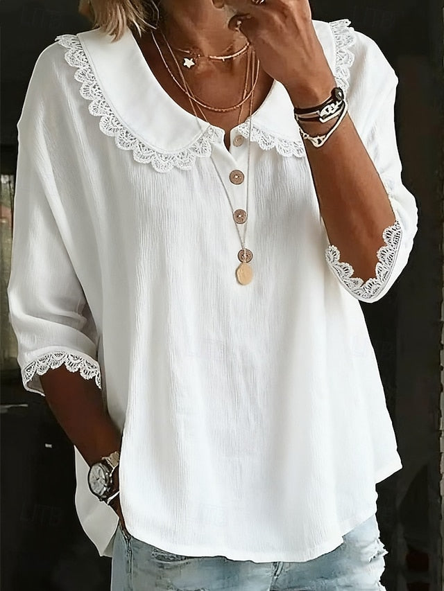 Women's Popover Shirt Summer Shirt Casual Shirt Blouse Lace