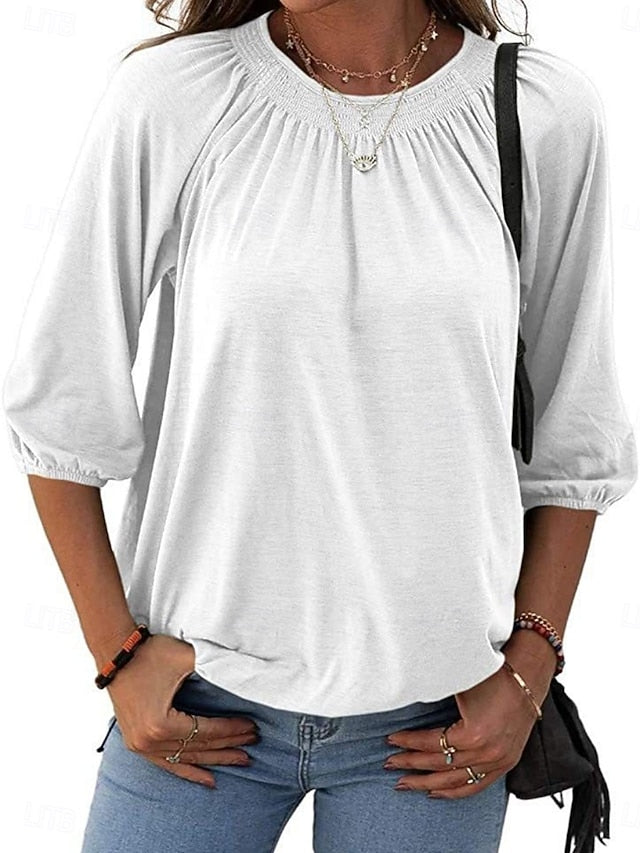 Women's T Shirt Plain Fashion Modern 3/4 Length Sleeve Crew