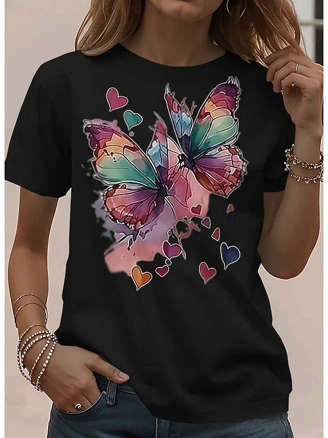 Women's T Shirt Graphic Animal Butterfly Vintage Stylish