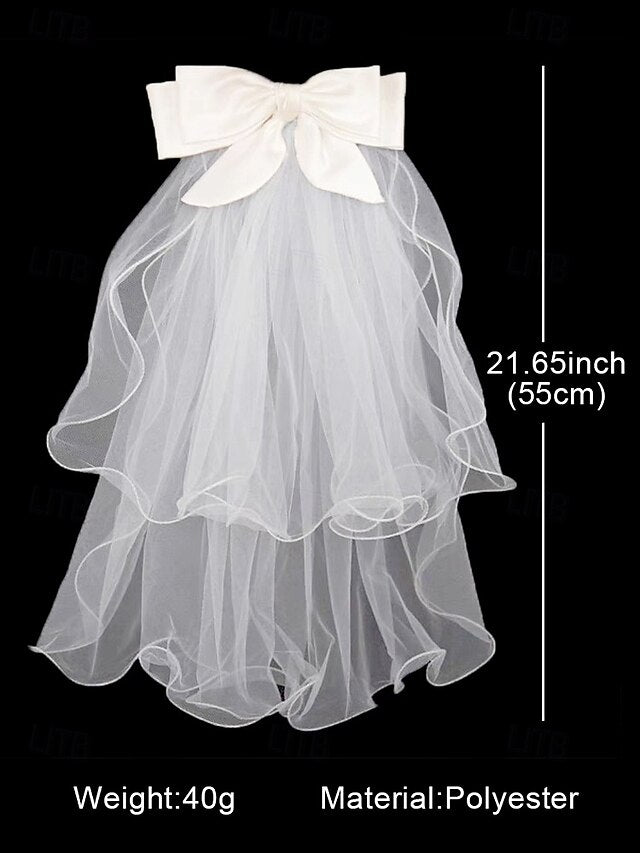 Elegant Satin - Bridal Ivory Ribbon Tulle Veil with and Soft