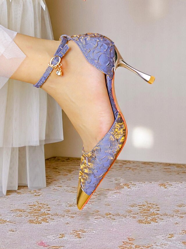 Heels Accents with Pointed and Satin Gold Toe Beige Women's