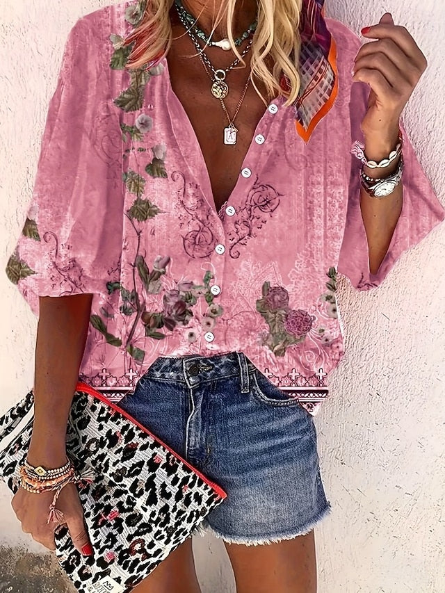 Women's Shirt Print Ombre Floral Graphic Bohemia Vintage