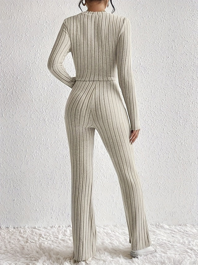 Women's Pants Sets Bolero Top Long Sleeve Crew Neck Solid