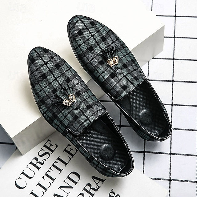 Men's with Tassel Elegant Loafers Plaid Decoration –