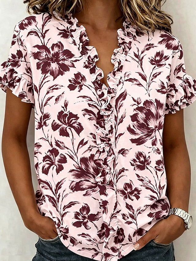 Women's Shirt Tunic Ruffle Floral Graphic Elegant Fashion