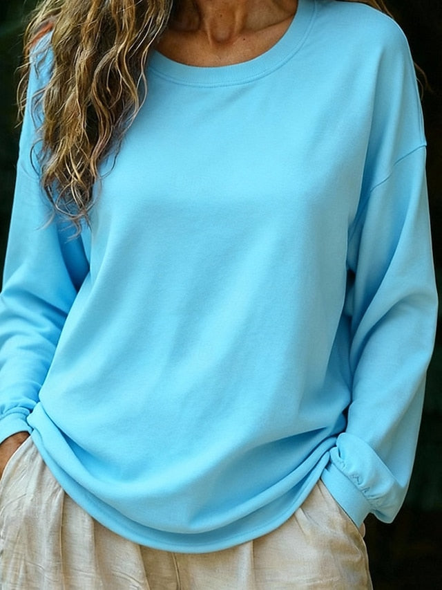 Women's T Shirt Solid Color Casual Long Sleeve Crew Neck