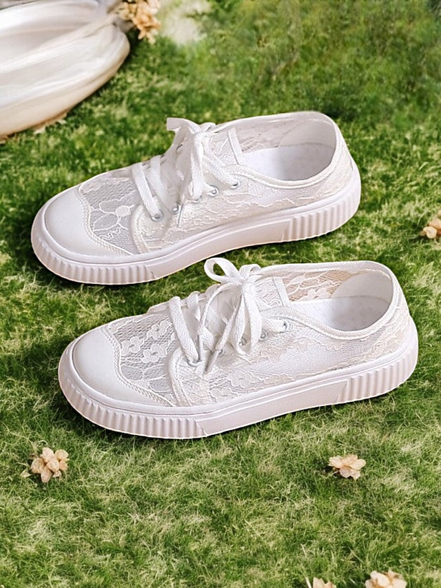 Sneakers – Women Casual for Shoes Bridal Wedding Lace Floral