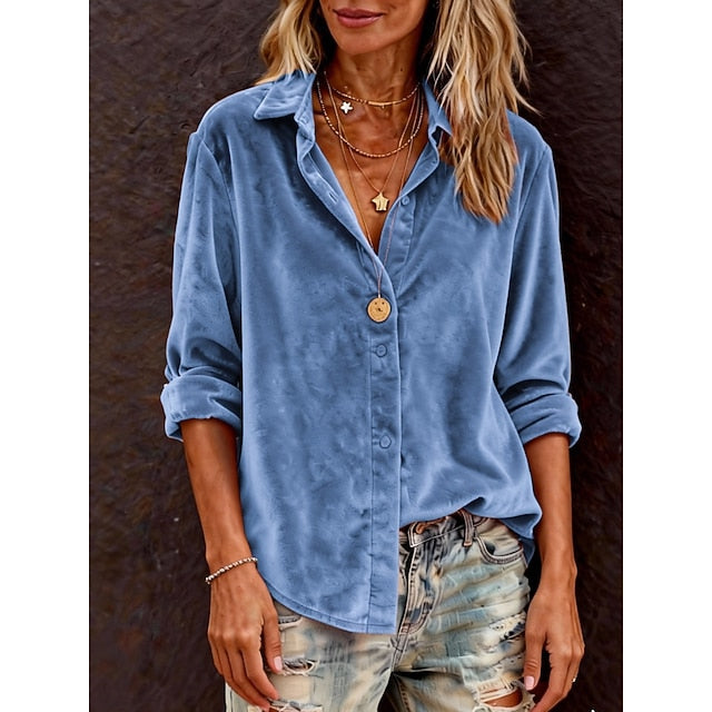 Women's Blouse Buttons Solid Color Stylish Casual Long