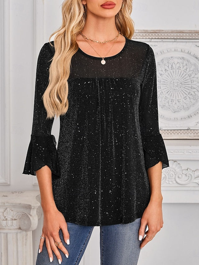 Women's Shirt Blouse Mesh Plain Stylish Classic Modern Long