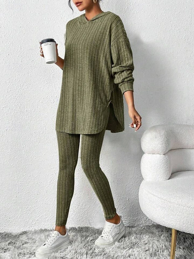 Women's Pants Sets Bolero Top Long Sleeve Hooded Solid