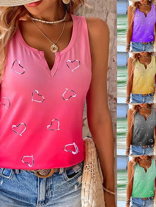 Women's Blouse Print Ombre Heart Casual Sleeveless V Neck