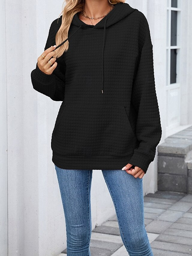 Women's Texture Blouse Pullover Hoodie Sweatshirt Pocket