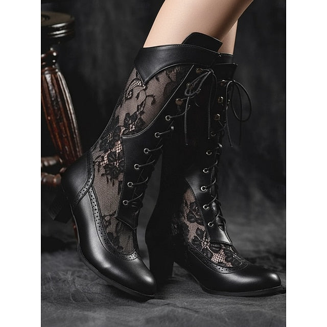 Lace-Up Victorian-Style Lace White Boots with Women's