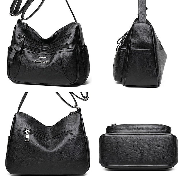 Faux Black Multi-Pocket Shoulder Bag – Women's Leather