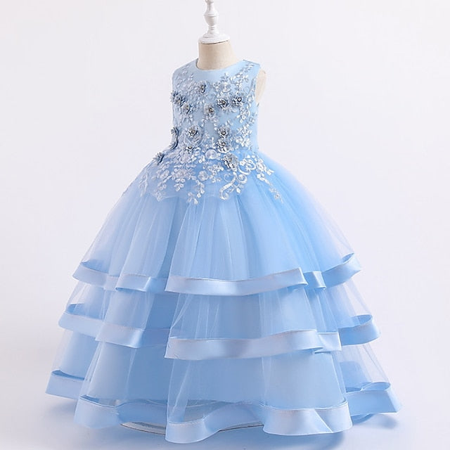 Dress Colored Wedding Sleeveless Kids Solid Girls' Party