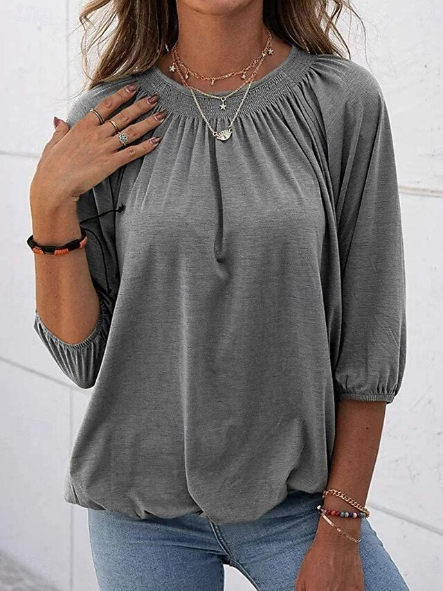 Women's T Shirt Plain Fashion Modern 3/4 Length Sleeve Crew