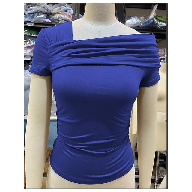 Ladies' short-sleeved, one-shoulder tops (style 2)