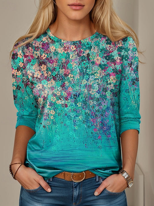 Women's T shirt Long Sleeve Casual Print Regular Tops Daily