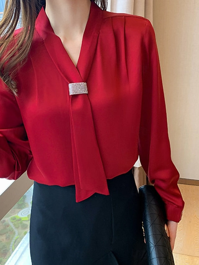 Women's Shirt Blouse Buttons Plain Elegant Stylish Long