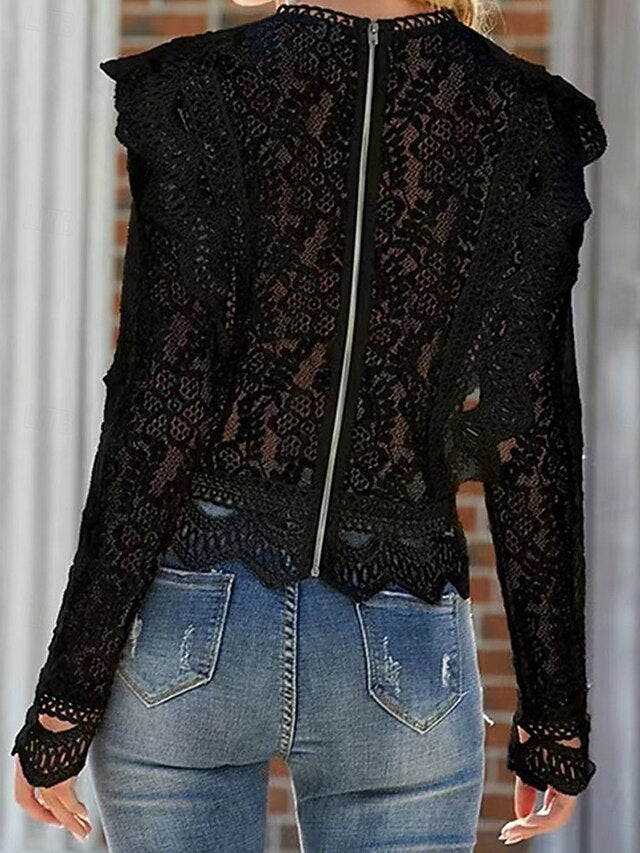 Women's Summer Tops Blouse Eyelet top Lace Tops Ruched Lace