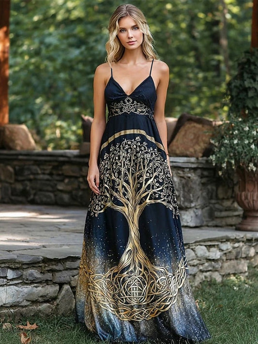 Women's  Tree of Life Maxi Dress Sundress A Line Dress Slip