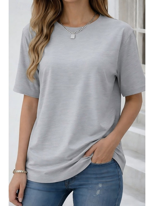 Women's T Shirt 100% Cotton Solid Color Stylish Classic