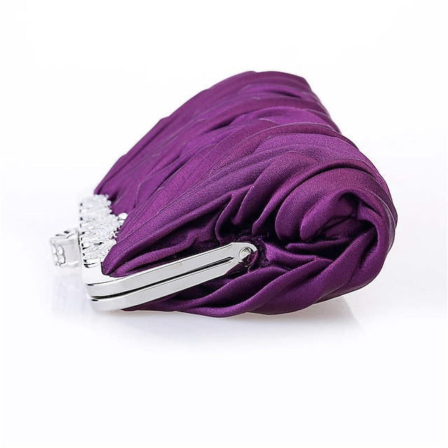 Women's Pleated White Elegant Evening Satin Clutch –