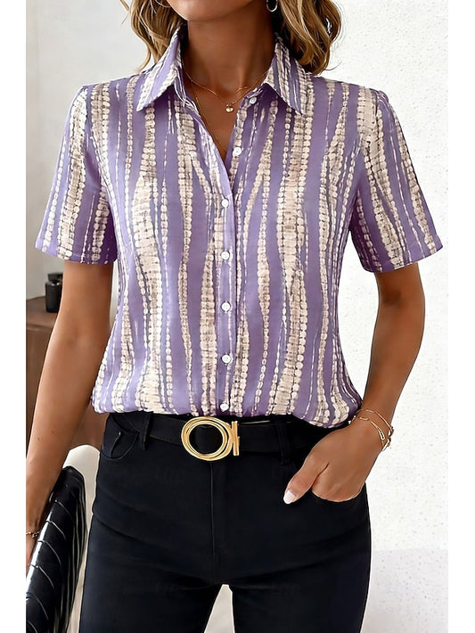 Women's Shirt Short Sleeve Graphic Striped Abstract Vintage
