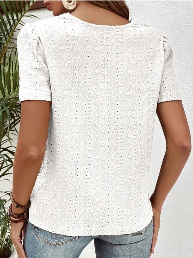 Women's T Shirt Lace Patchwork Plain Fashion Modern Casual