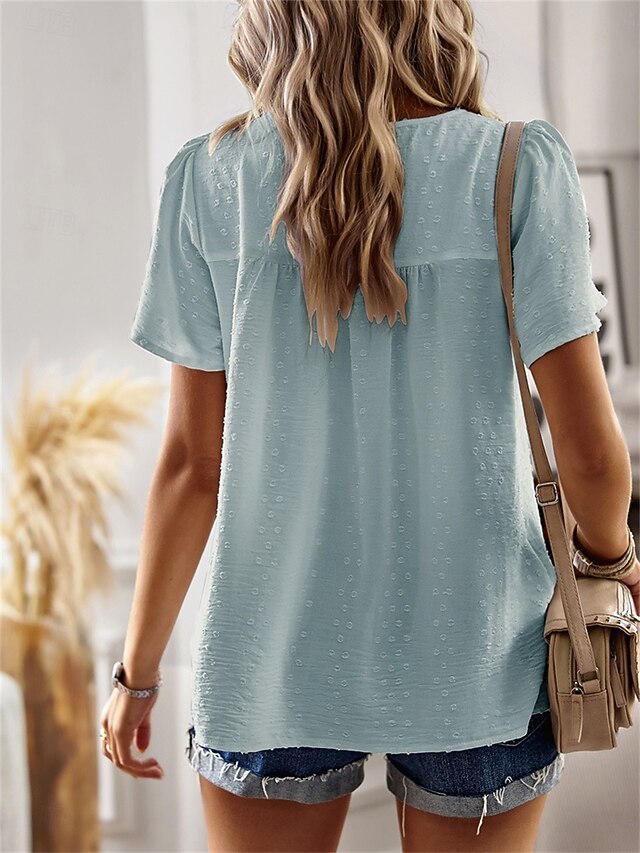 Women's Shirt Blouse Solid Color Stylish Casual Short