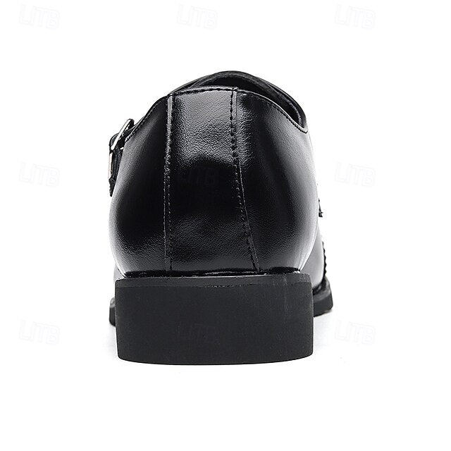 Men's Monk Leather with Strap Brown Faux Double Shoes