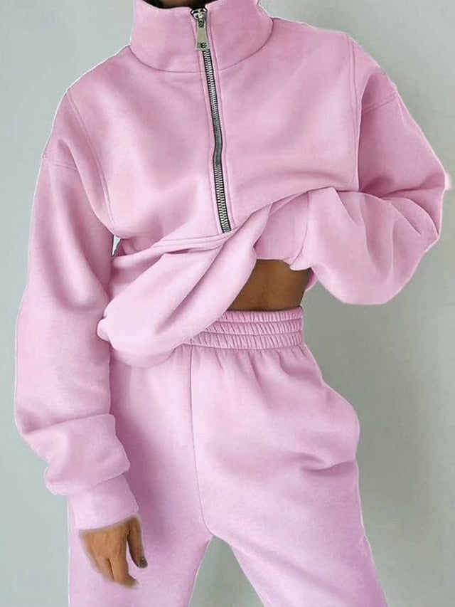 Women's Pants Sets Long Sleeve Turtleneck Plain Fashion