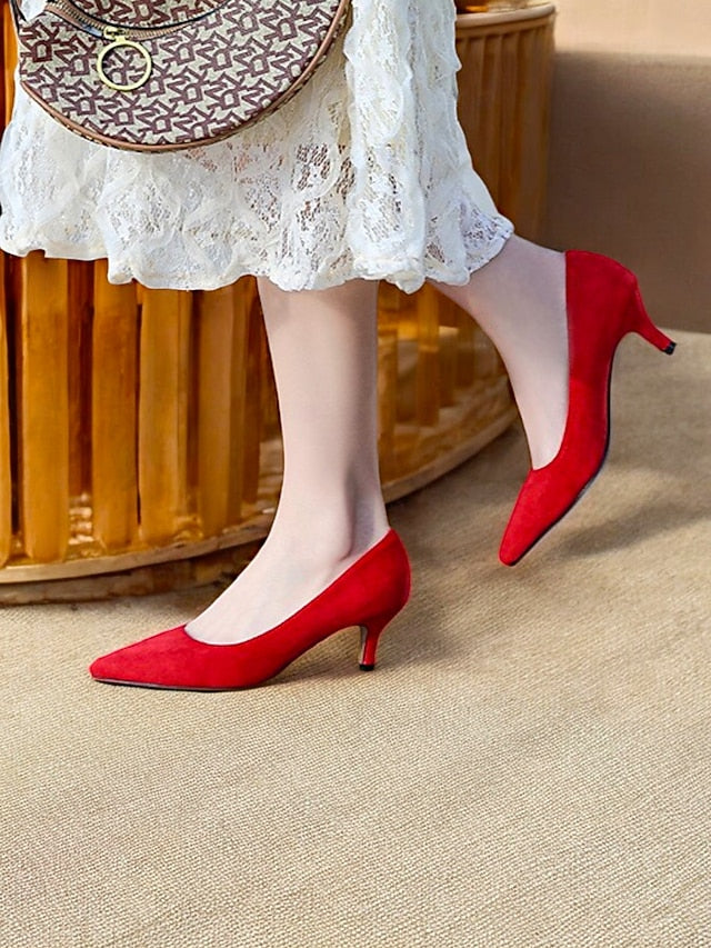 with Emerald Pointed-Toe Suede Green Women's Kitten Pumps
